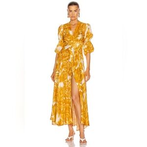 NWOT Orange Yellow CULT GAIA Willow Long Printed Day Dress XS Maxi Midi Sundress